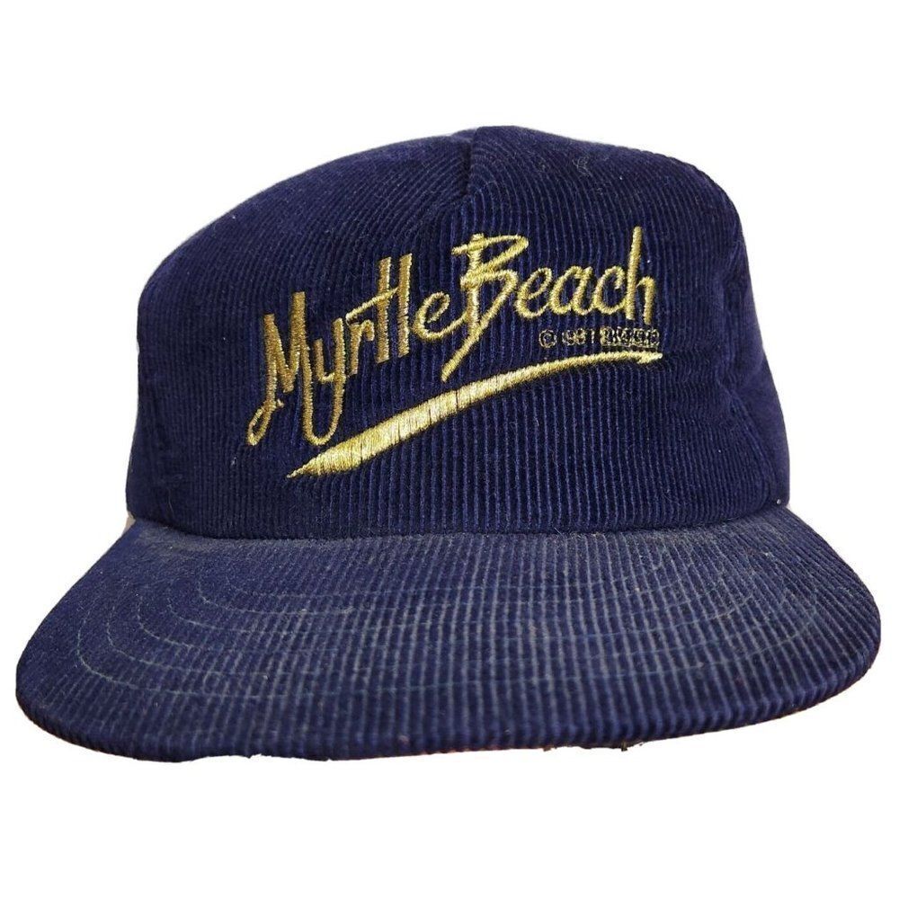 VTG Myrtle Beach Embroidered Corduroy Hat Blue Gold 1992 South Carolina Beach